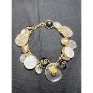 Vintage Button Charm Bracelet: Gold, White, Black and Clear‎ Buttons - 7.5 Inch